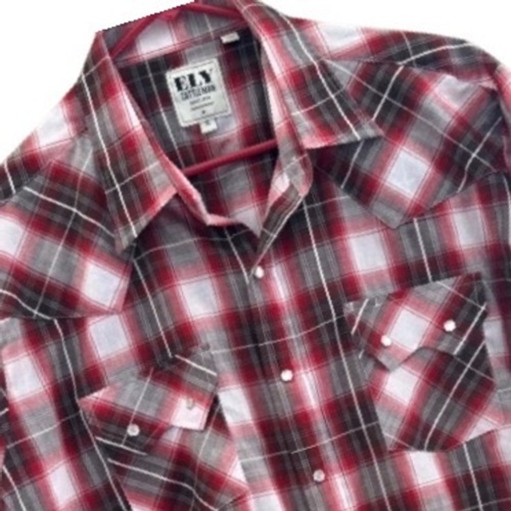 Vtg Ely Cattleman Mens Short Sleeve Western Pearl Snap Plaid Shirt Red‎ XL